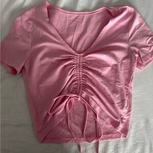 pink drawstring knot hem top